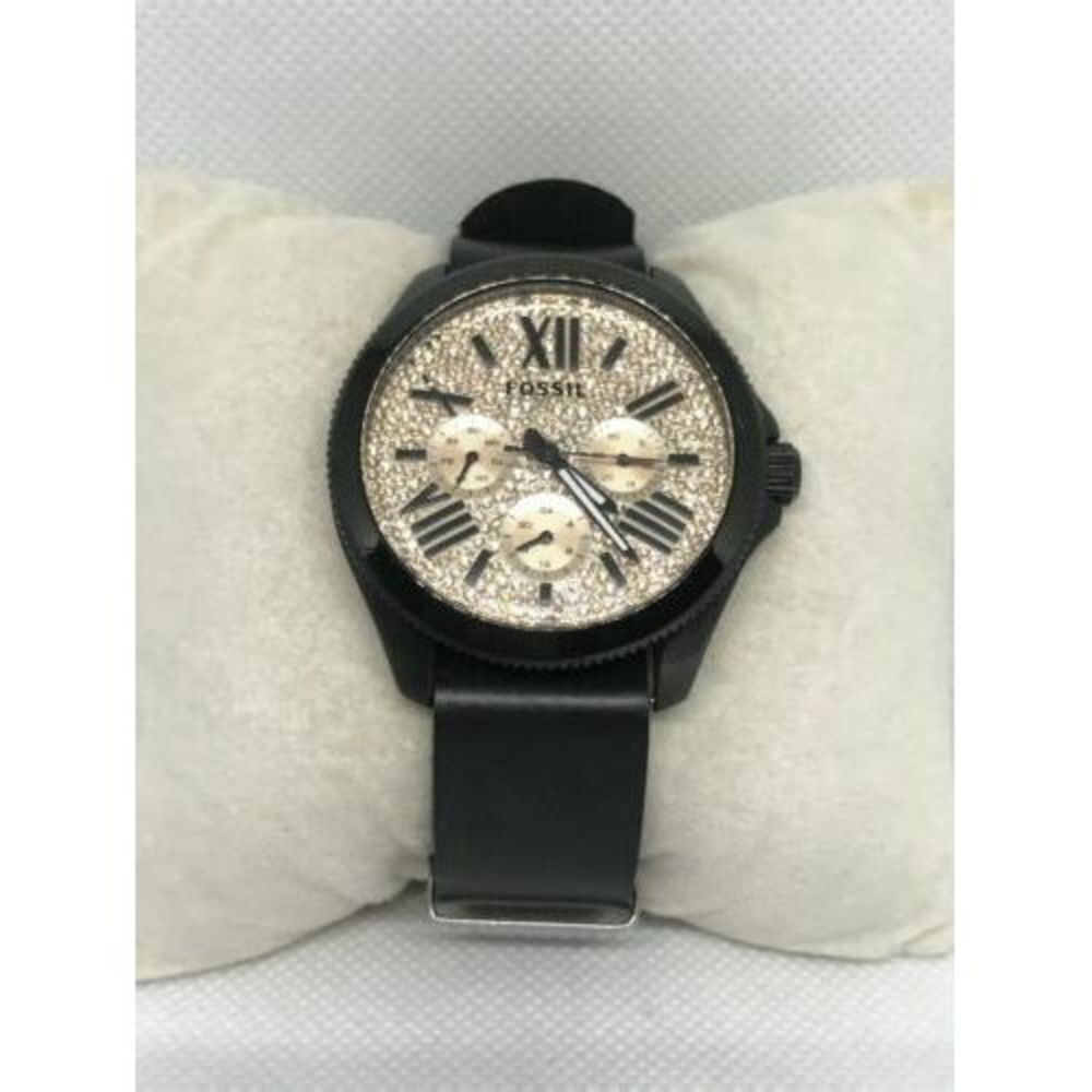 Fossil AN4593 Men Black Leather Analog Gold Dial Quartz Genuine Wrist Watch Ff20